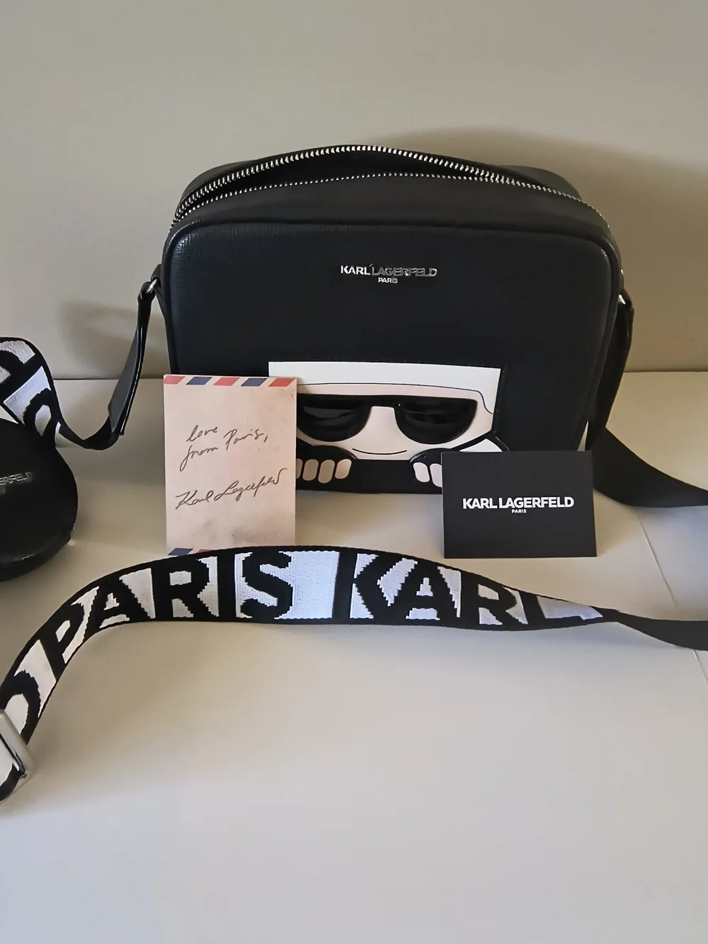 Karl Lagerfeld Black Crossbody Bag with Logo Strap
